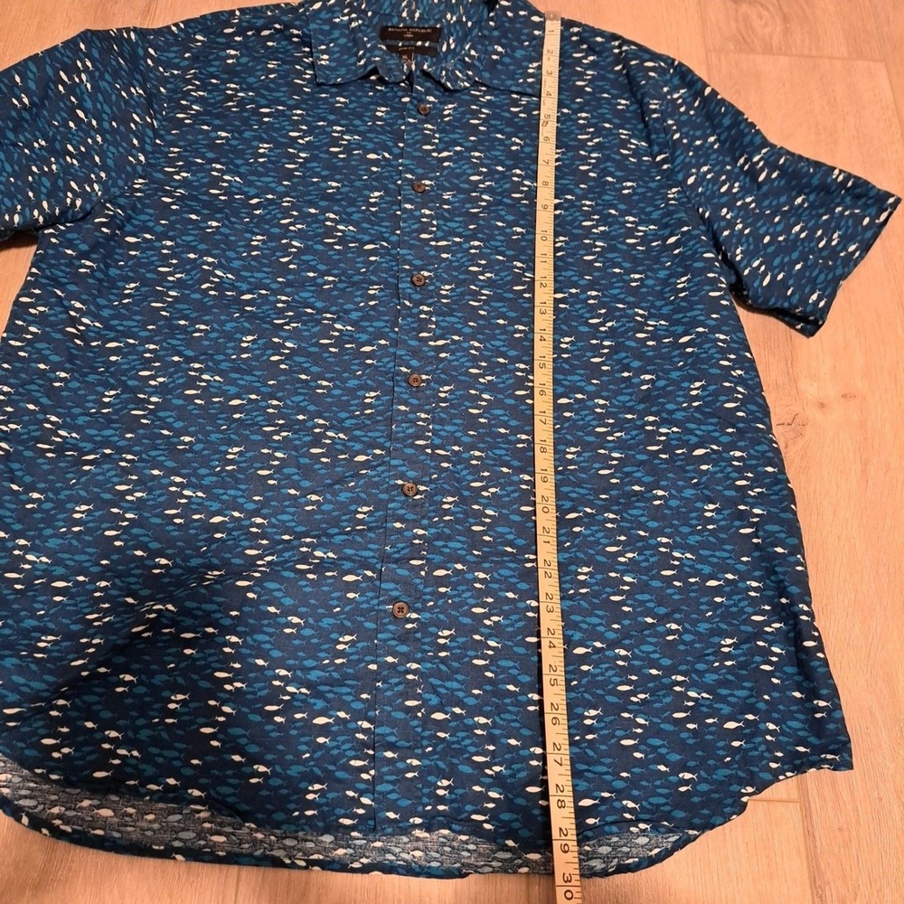 Banana Republic Shirt Men XL Multi Fish AOP Linen Slim Fit Short Sleeve - Picture 5 of 8